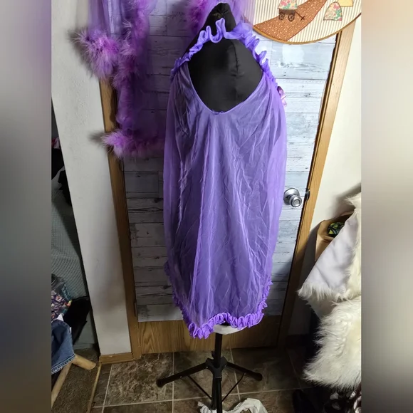 Vtg 60s Sheer Purple Flowy Boho Ruffle Babydoll Negligee Lingerie Top with Robe - Picture 7 of 13